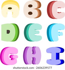 Alphabet shading monotone shadow colorful. Funny clay English A to Z font letter element
