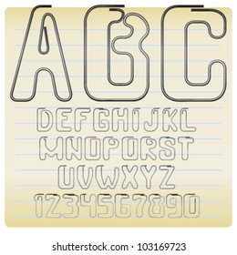 Alphabet in shape of Paper Clip with digits. Vector illustration
