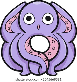 Alphabet shaped animal octopus cartoon vector