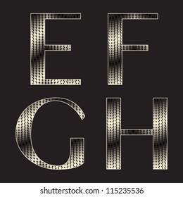 Alphabet with shiny texture. Stylized snake skin. Holiday font ( e f g h )