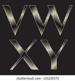 Alphabet with shiny texture. Stylized snake skin. Holiday font ( v w x y )