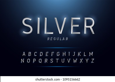 Alphabet silver metallic and effect designs. Exclusive letters typography regular font digital, technology and sport concept. vector illustrator