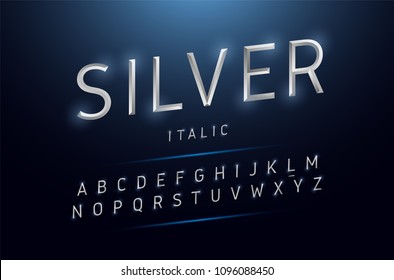 Alphabet silver metallic and effect designs. Exclusive letters typography italic font digital, technology and sport concept. vector illustrator