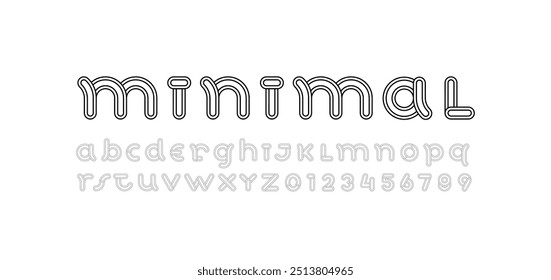 alphabet simple decorative font, letters A, B, C, D, E, F, G, H, I, J, K, L, M, N, O, P, Q, R, S, T, U, V, W, X, Y, Z and numerals 0, 1, 2, 3, 4, 5, 6, 7, 8, 9, vector illustration 10EPS