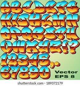 Alphabet Sit Of Graffiti Letters And Numbers. - Vector EPS 8.