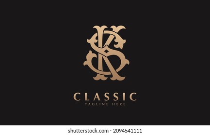 Alphabet SK or KS illustration monogram vector logo template in silver color and black background