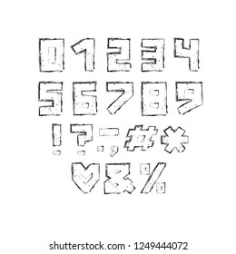 Alphabet sketch design. Numbers and punctuation marks. Paintbrush font. Vector illustration. Layered EPS 10