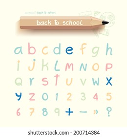 alphabet sketched style ,back to school with doodle Hand drawn  chalkboard on a blackboard background concept.Vector illustration 