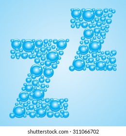 Alphabet of soap water bubble vector illustration - letter Z. Aquatic cartoon blue bubles letters. Vector stylized water bubble font and alphabet.