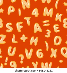 Alphabet soup latin letters on red seamless pattern