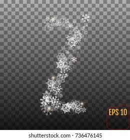 Alphabet from sparkling snowflakes. Transparent Silver snowflakes. The letter "z" for party, birthday celebrate, anniversary or event, festive. Festival decor. Vector illustration