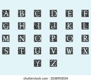 Alphabet Split Monogram, Split Letter Monogram, Alphabet Frame Font. Laser cut template. Initial letters of the monogram. svg