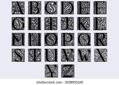 Alphabet Split Monogram, Split Letter Monogram, Alphabet Frame Font. Laser cut template. Initial letters of the monogram.