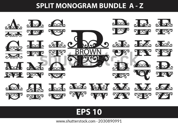 Alphabet\
Split Monogram, Split Letter Monogram, Alphabet Frame Font. Laser\
cut template. Initial letters of the\
monogram.