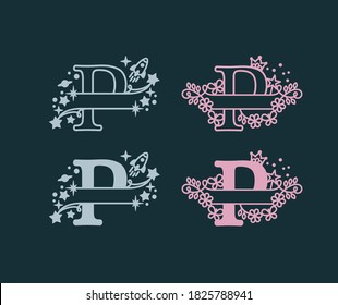 Alphabet Split Monograms. Baby name monogram. Split Letter Monogram. Alphabet Frame Font. Laser cut template. Initial monogram letters.