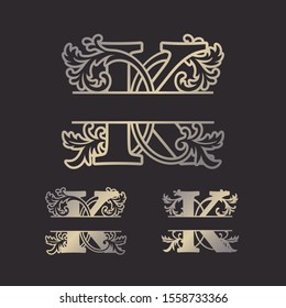 Alphabet Split Monograms, Split Letter Monogram, Alphabet Frame Font. Laser cut template. 