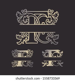 Alphabet Split Monograms, Split Letter Monogram, Alphabet Frame Font. Laser cut template. 