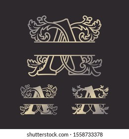 Alphabet Split Monograms, Split Letter Monogram, Alphabet Frame Font. Laser cut template. 