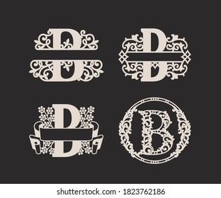 Alphabet Split Monograms Set, Split Letter Monogram, Alphabet Frame Font. Laser cut template. Initial monogram Logo