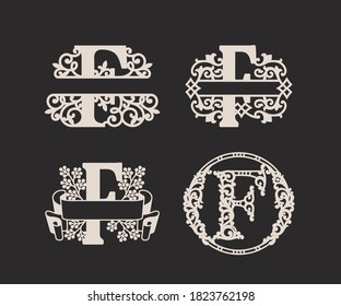 Alphabet Split Monograms Set, Split Letter Monogram, Alphabet Frame Font. Laser cut template. Initial monogram Logo