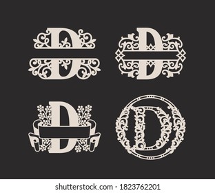 Alphabet Split Monograms Set, Split Letter Monogram, Alphabet Frame Font. Laser cut template. Initial monogram Logo