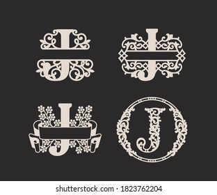 Alphabet Split Monograms Set, Split Letter Monogram, Alphabet Frame Font. Laser cut template. Initial monogram Logo