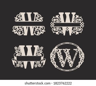 Alphabet Split Monograms Set, Split Letter Monogram, Alphabet Frame Font. Laser cut template. Initial monogram Logo