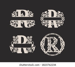 Alphabet Split Monograms Set, Split Letter Monogram, Alphabet Frame Font. Laser cut template. Initial monogram Logo