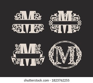 Alphabet Split Monograms Set, Split Letter Monogram, Alphabet Frame Font. Laser cut template. Initial monogram Logo