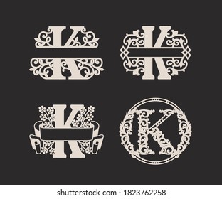 Alphabet Split Monograms Set, Split Letter Monogram, Alphabet Frame Font. Laser cut template. Initial monogram Logo