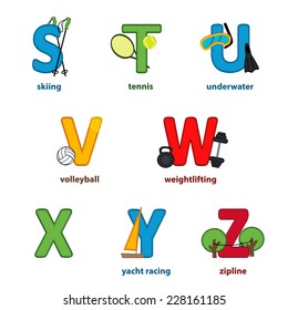 alphabet sport from S to Z - vector illustration, eps