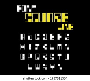 Alphabet. square line font. Unique white lettering with optional textured finish