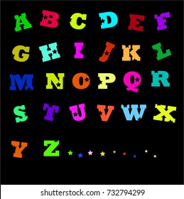 Alphabet with star background.