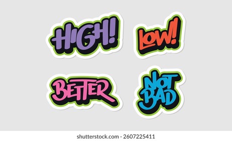Alphabet sticker expression, vector illustration typography colorful. Cute stickers collection.
