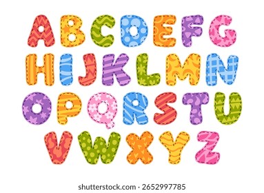 Alfabeto costurado patches com tecido maiúsculas letras multi colorida costura coleção têxtil