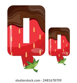 alphabet with strawberry design with melted dark chocolate namely letter Q design for designs, posters or banners