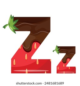 alphabet with strawberry design with melted dark chocolate namely letter Z design for designs, posters or banners