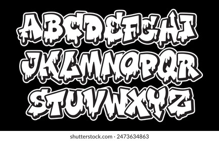 Alphabet in street graffiti style, hand drawn. vector graffiti alphabet isolated on black background