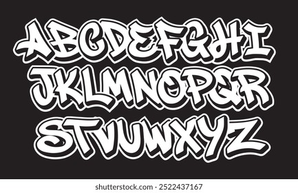 Alphabet in street graffiti style, hand drawn. vector alphabet on black background