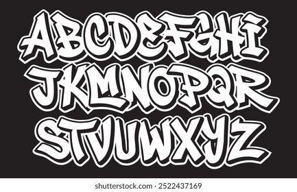 Alphabet in street graffiti style, hand drawn. vector alphabet on black background