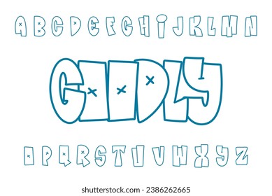 Alphabet Streetwear style Line Blue Graffiti Cartoon vector