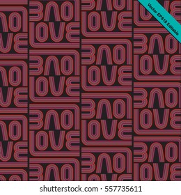 Alphabet striped repeatable pattern LOVE letters vector retro funky style in red, pink, purple and dark background for Valentine, wrapping paper, scrapbook, card, invitation, textile fabric.