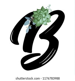 Alphabet with a succulent, B