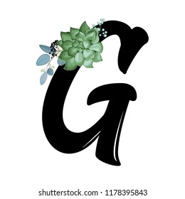 Alphabet with a succulent, G