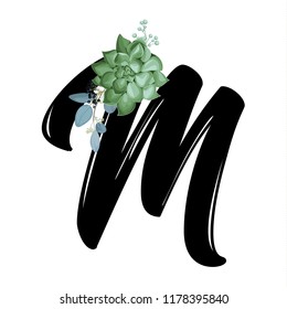 Alphabet with a succulent, M