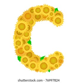 Alphabet from sunflowers.Letter C