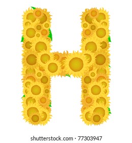 Alphabet from sunflowers.Letter H