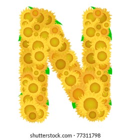 Alphabet from sunflowers.Letter N