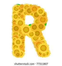 Alphabet from sunflowers.Letter R