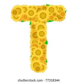 Alphabet from sunflowers.Letter T